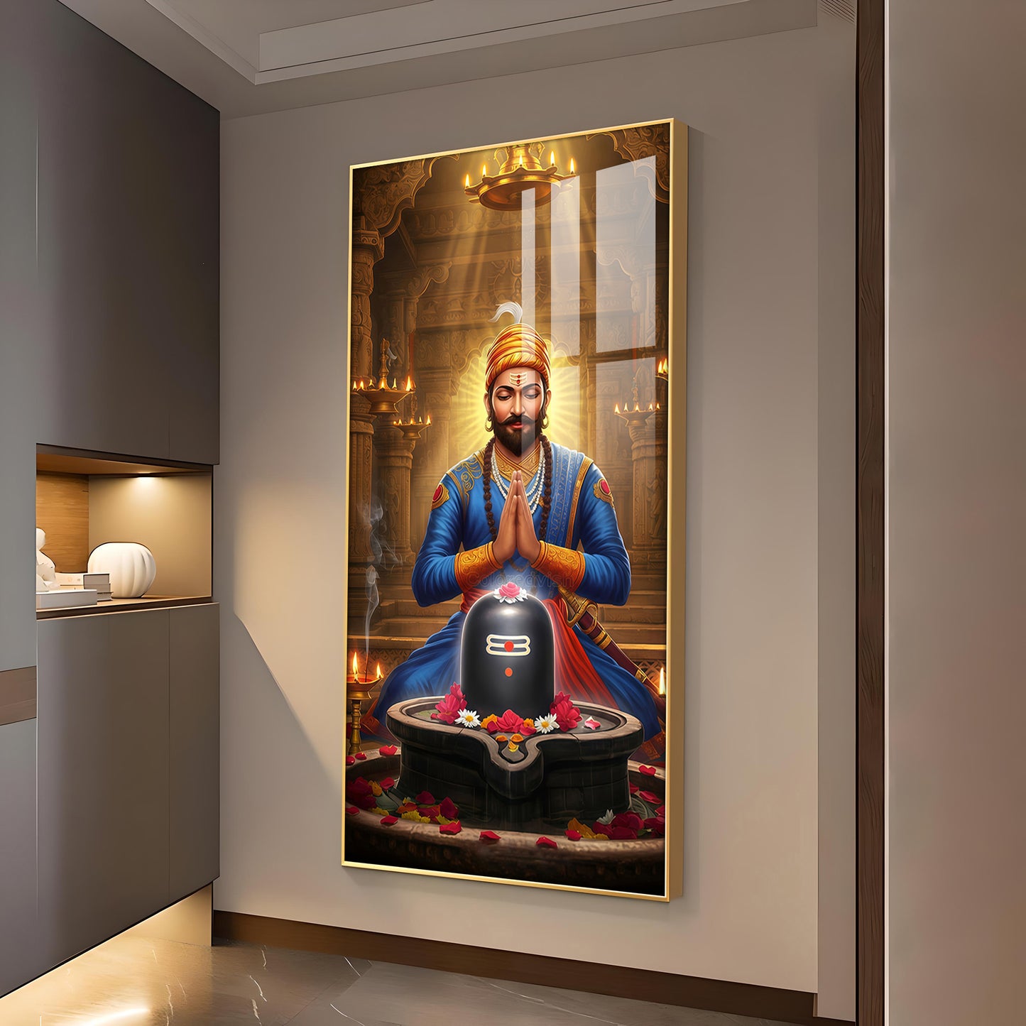 Chhatrapati Sambhaji Maharaj Glass Finish Vertical Wall Art