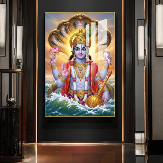 Sri Maha Vishnu Glass Finish Vertical Wall Art