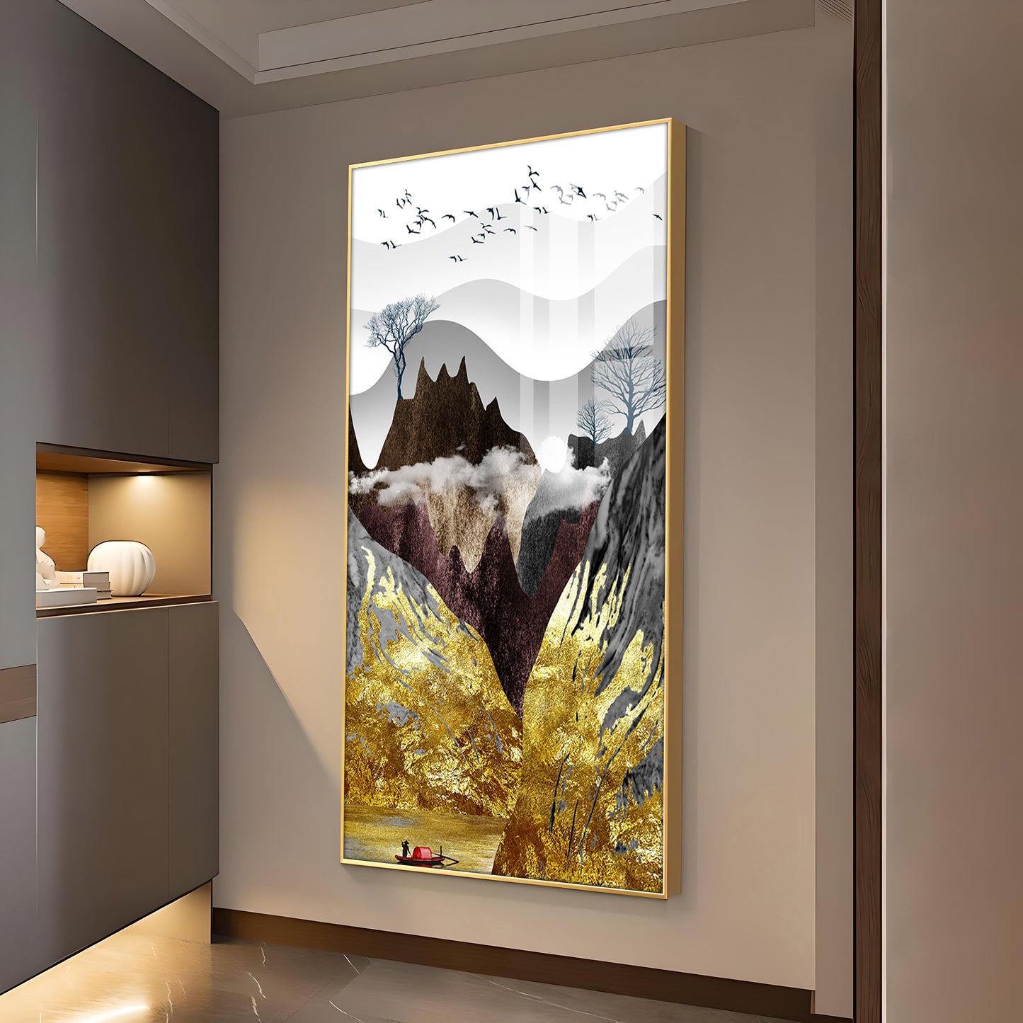 Gilded Mountain Essence Glass Finish Vertical Wall Art