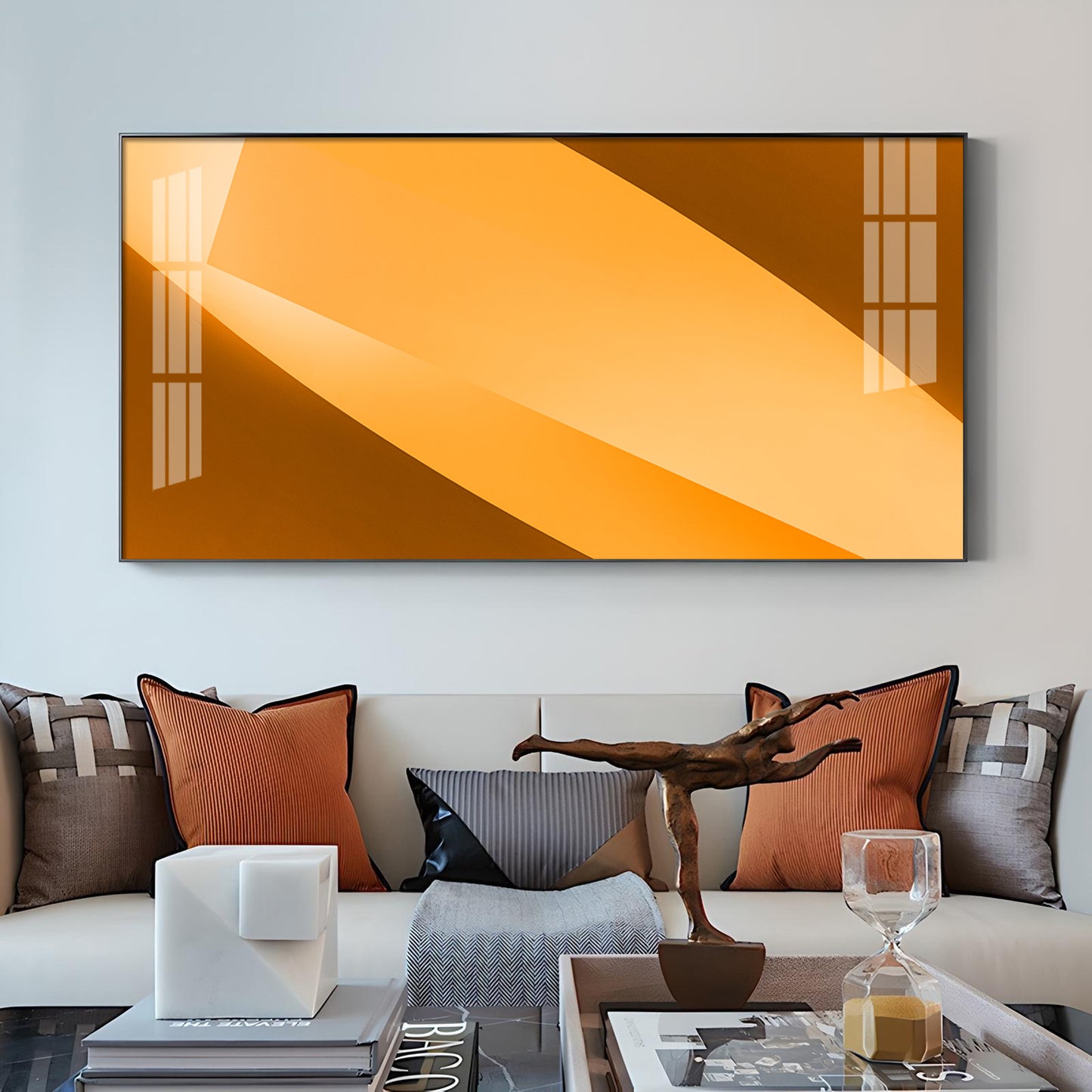 Orange Color Multi Shade Glass Finish Horizontal Wall Art