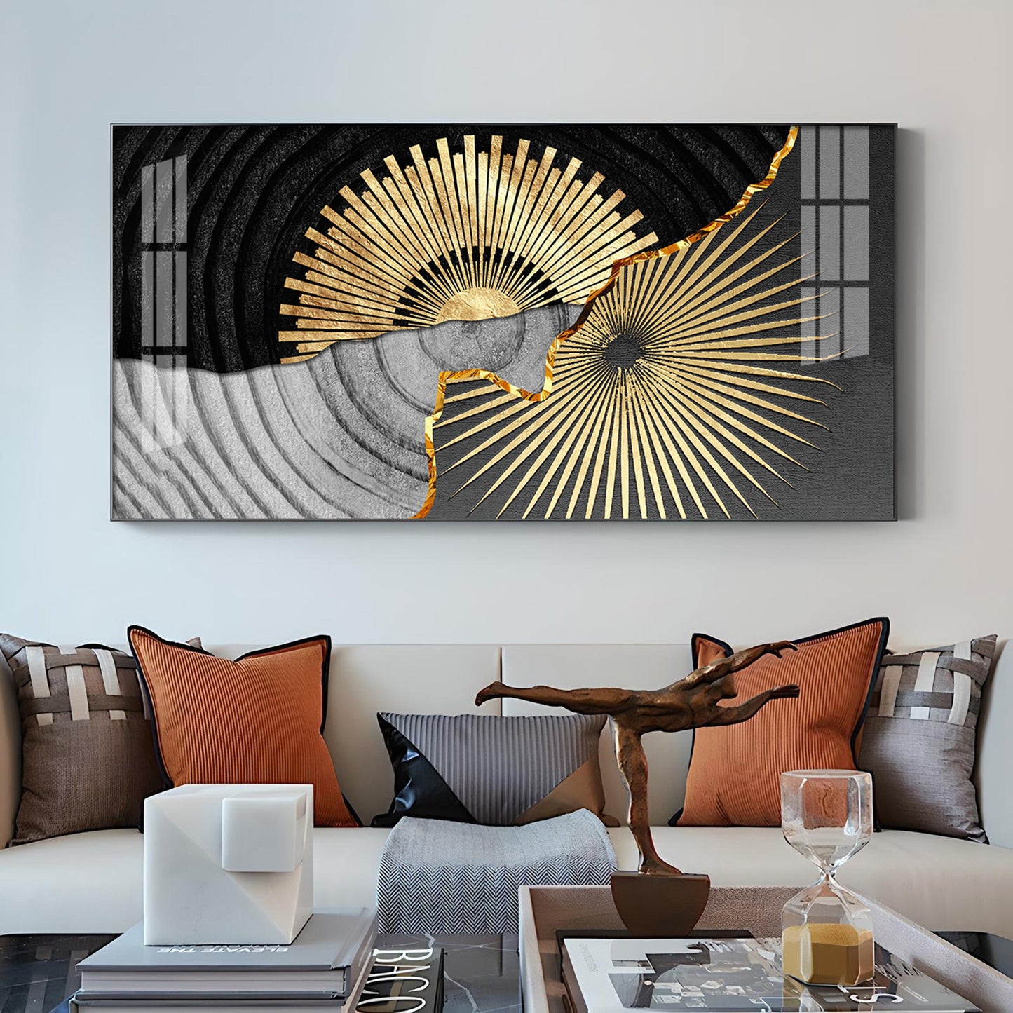 Golden Texture Fusion Glass Finish Horizontal Wall Art