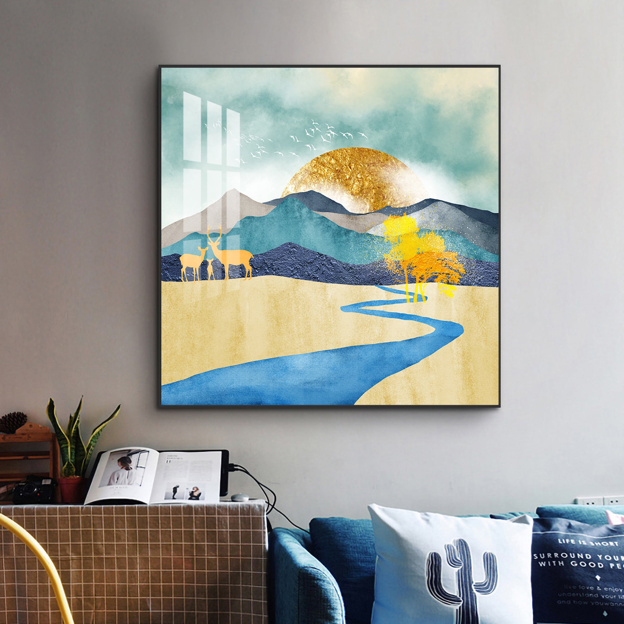 Sunlit Dunes Glass Finish Square Wall Art