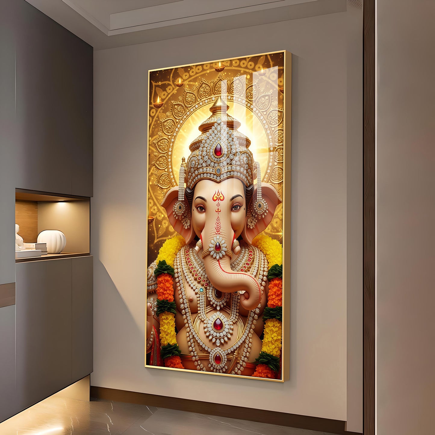 Jai Shri Ganpati Bappa Glass Finish Vertical Wall Art