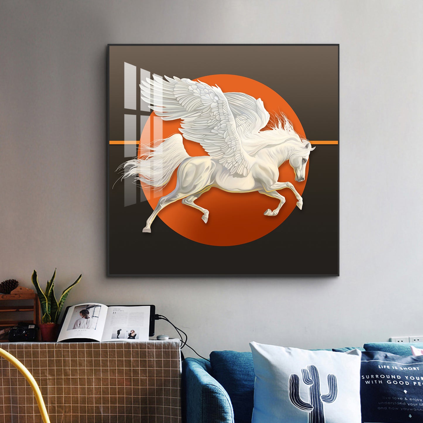 Aurora Pegasus Glass Finish Square Wall Art