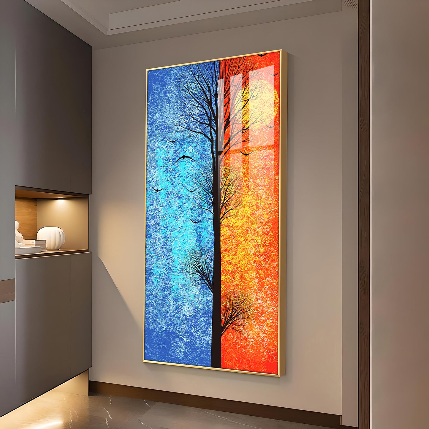 Tranquil Heights Glass Finish Vertical Wall Art