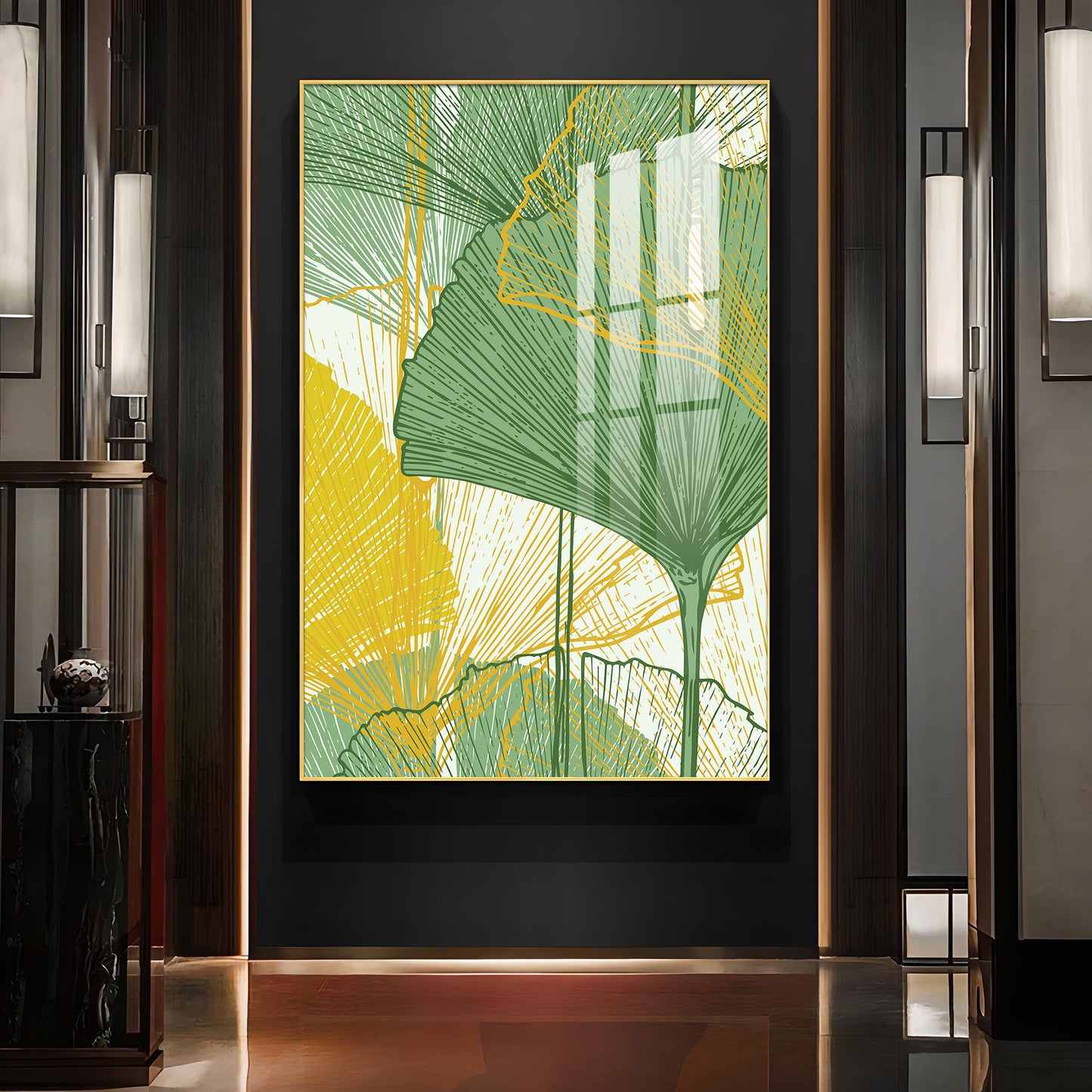 Foliage Reverie Glass Finish Vertical Wall Art