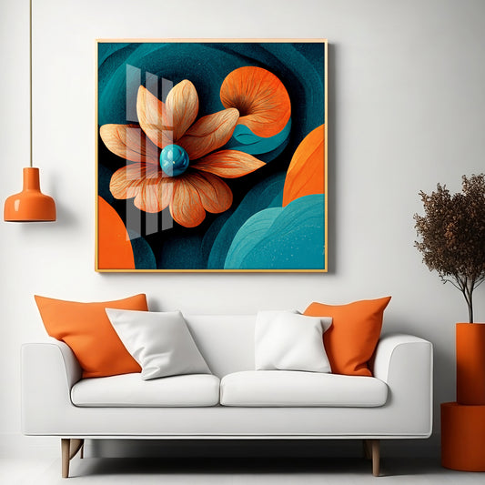 Abstract Floral Expression Glass Finish Square Wall Art