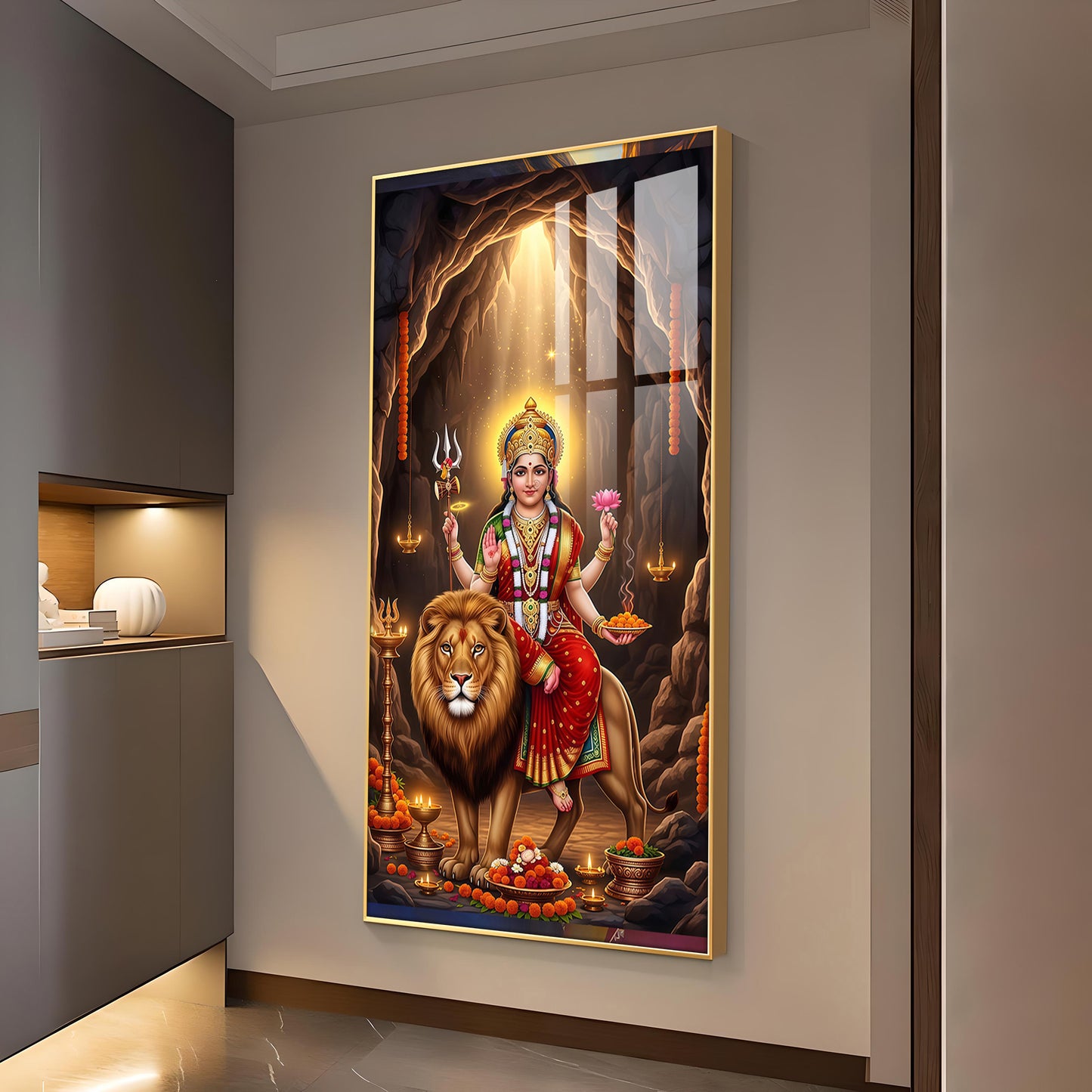 Goddess Maa Durga Glass Finish Vertical Wall Art