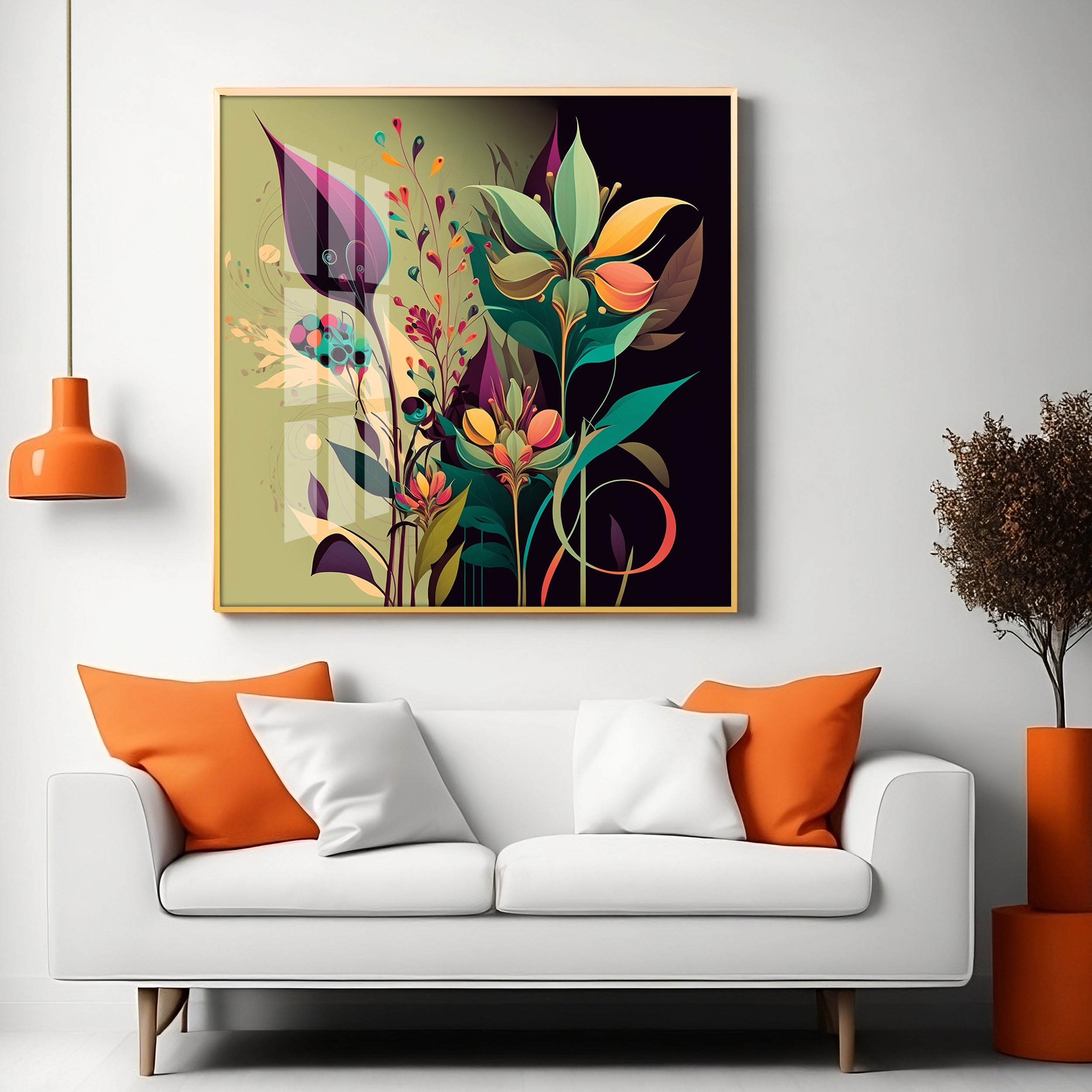 Midnight Petals Glass Finish Square Wall Art
