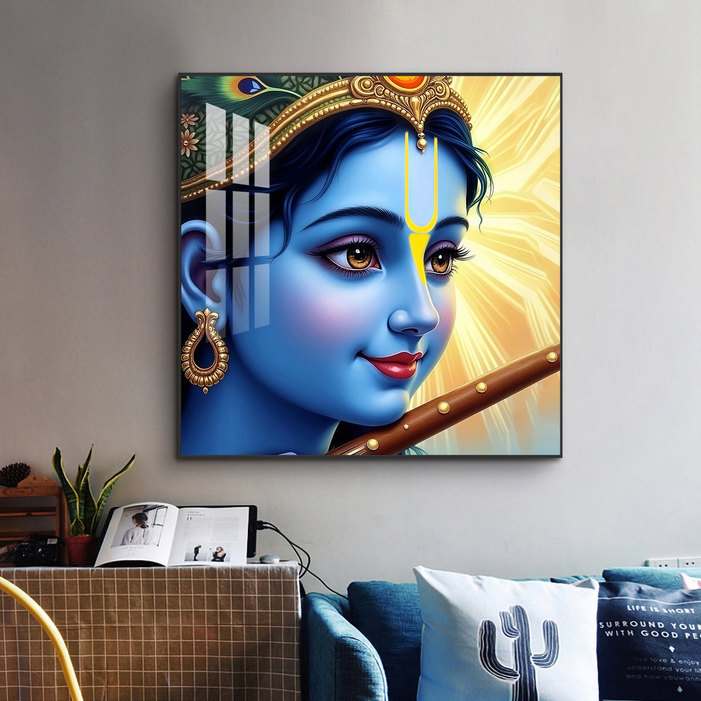 Shri Krishna Govind Glass Finish Square Wall Art