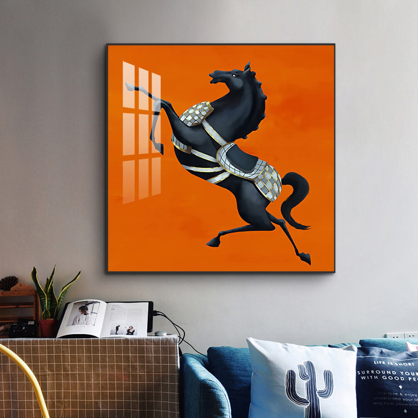 Jumping Horse Glass Finish Square Wall Art