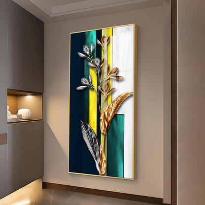 Gilded Floral Glass Finish Vertical Wall Art