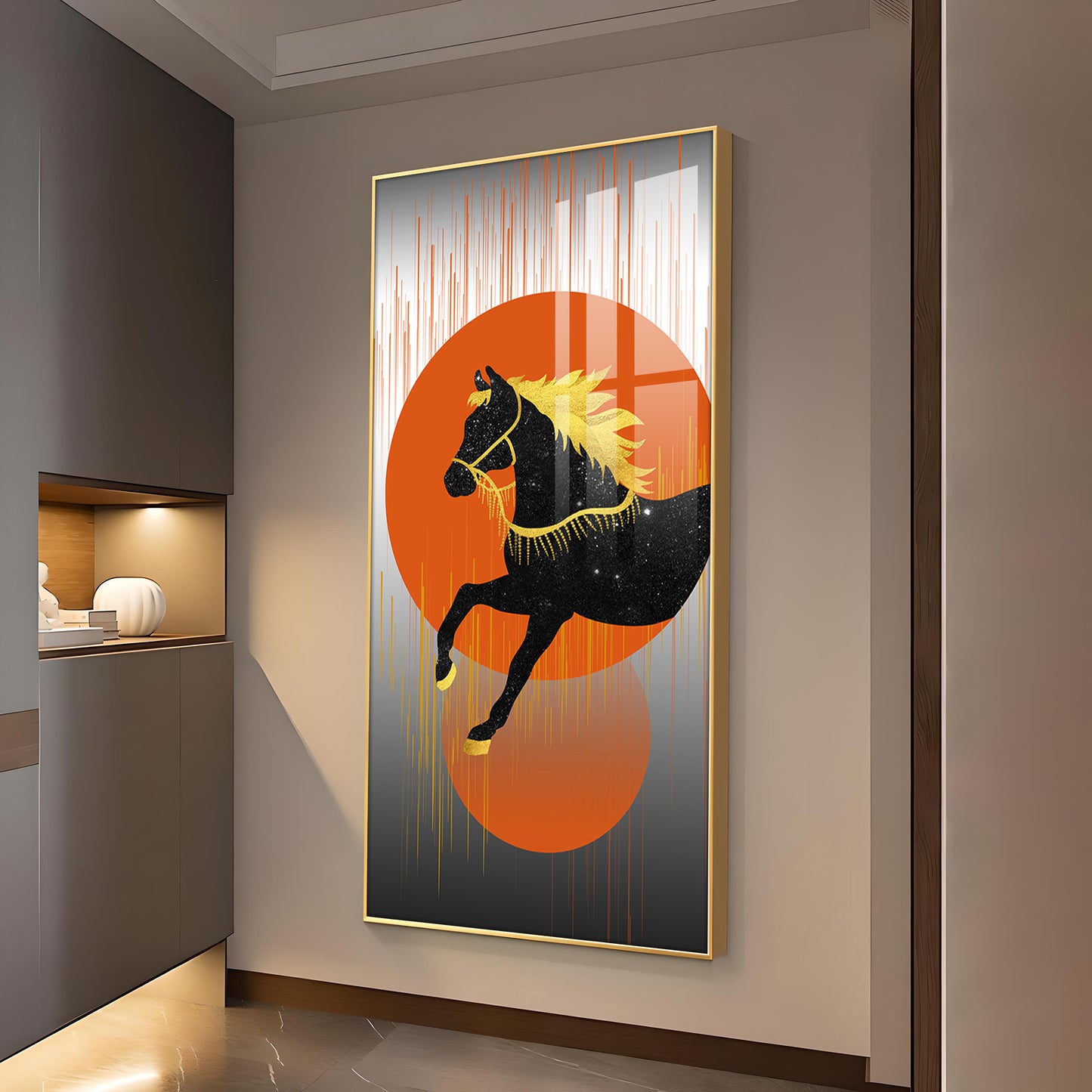 Dual Mane Horse Series Glass Finish Vertical Wall Art