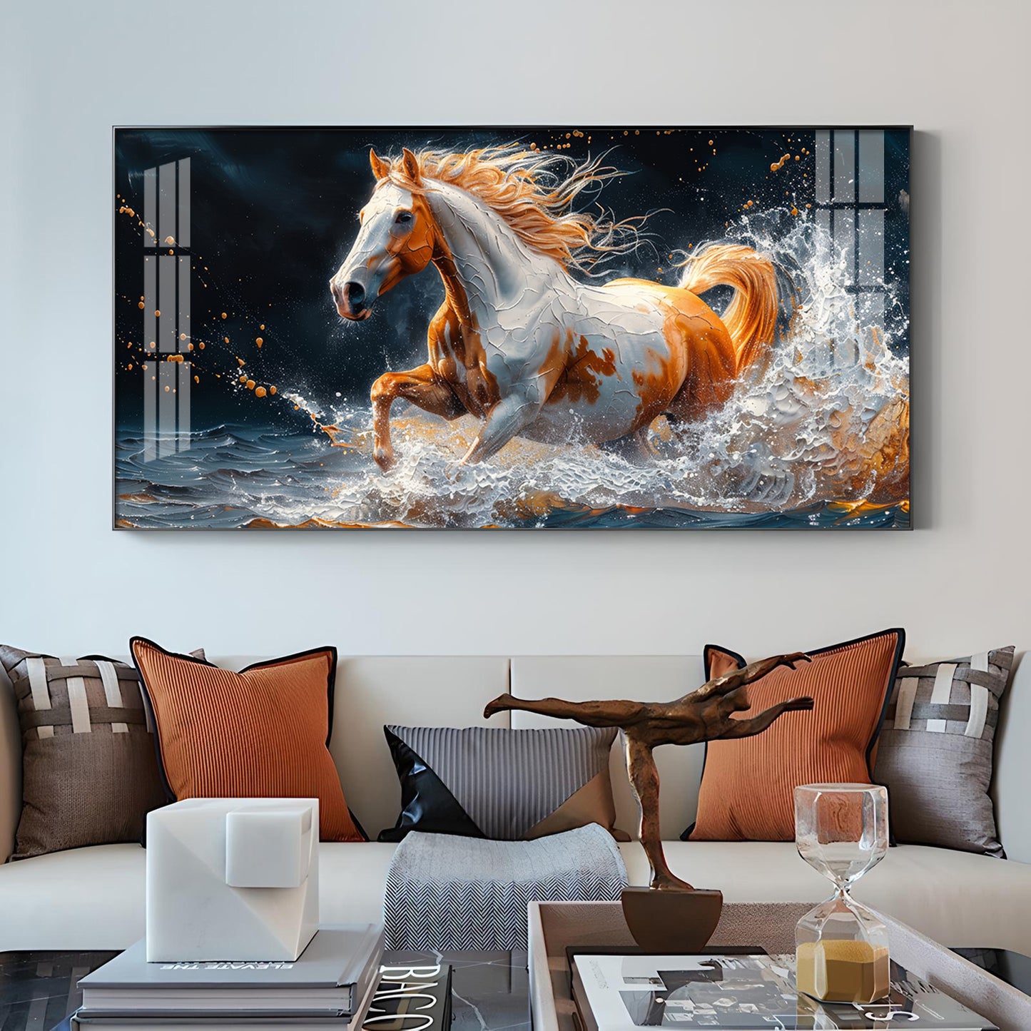 One Horse Running Glass Finish Horizontal Wall Art