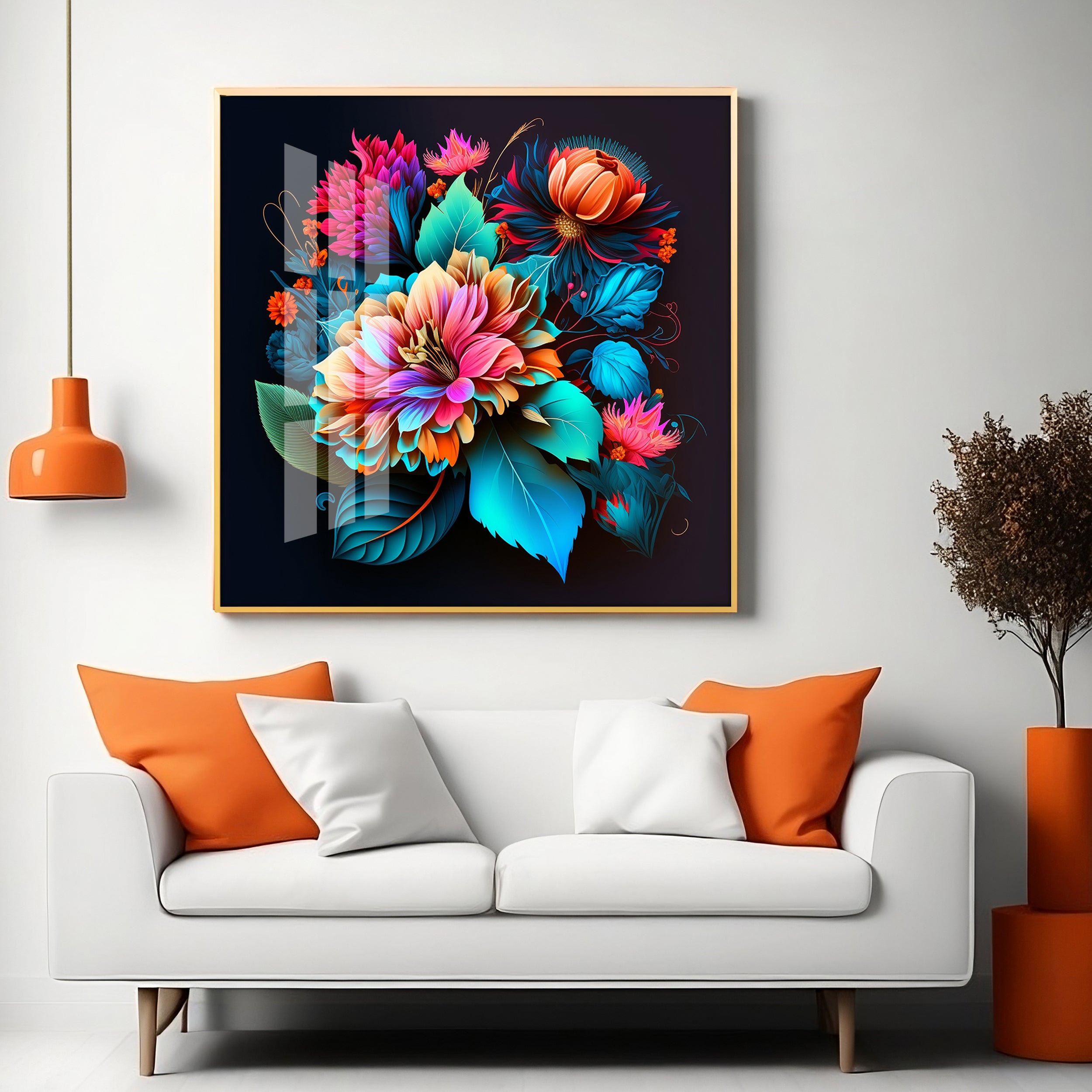 Blossom Noir Glass Finish Square Wall Art