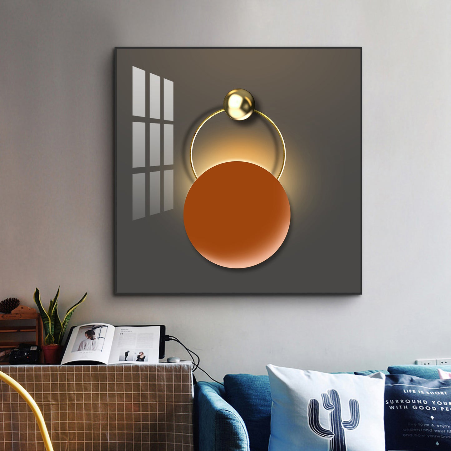 The Hanging Sun Glass Finish Square Wall Art