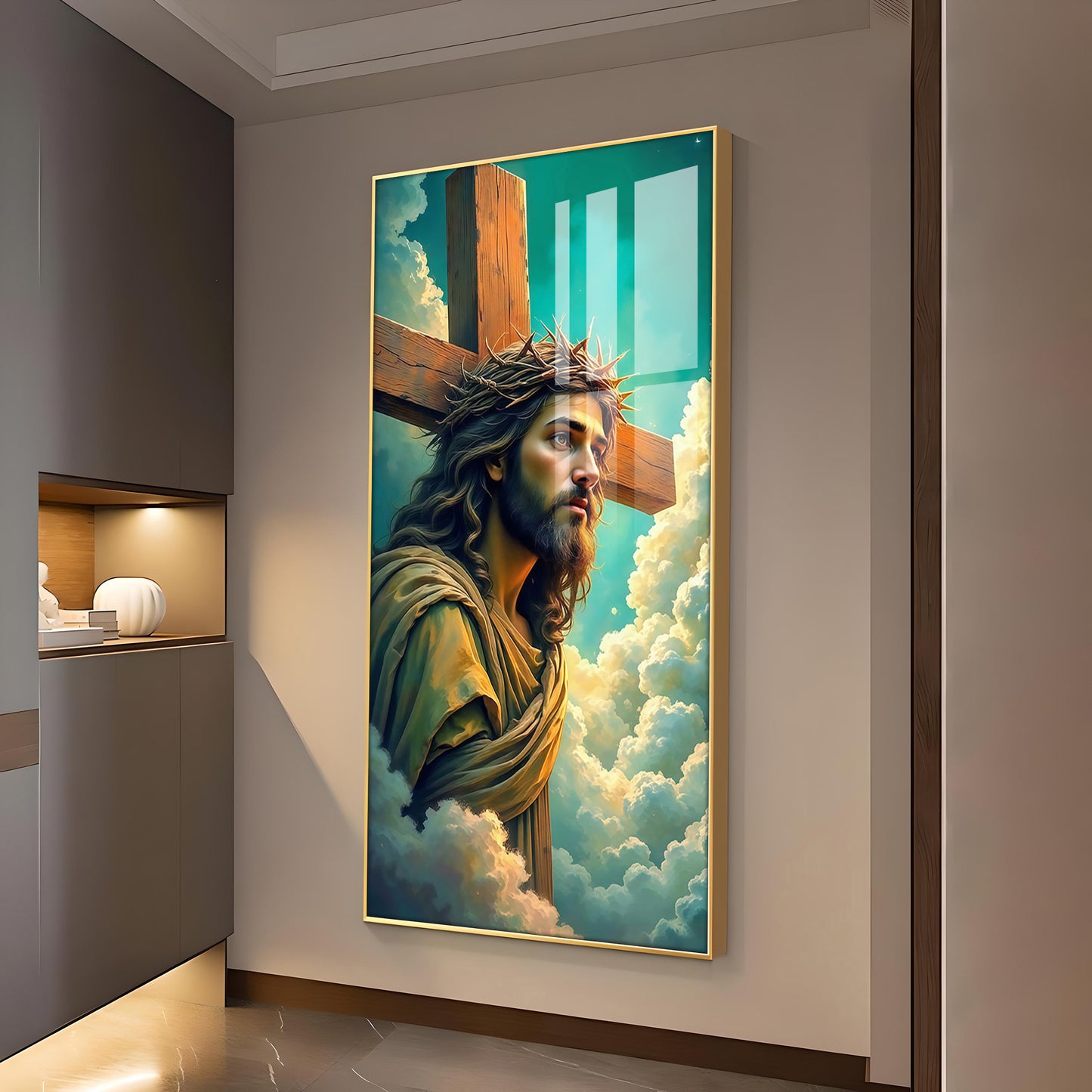Jesus Christ Glass Finish Vertical Wall Art
