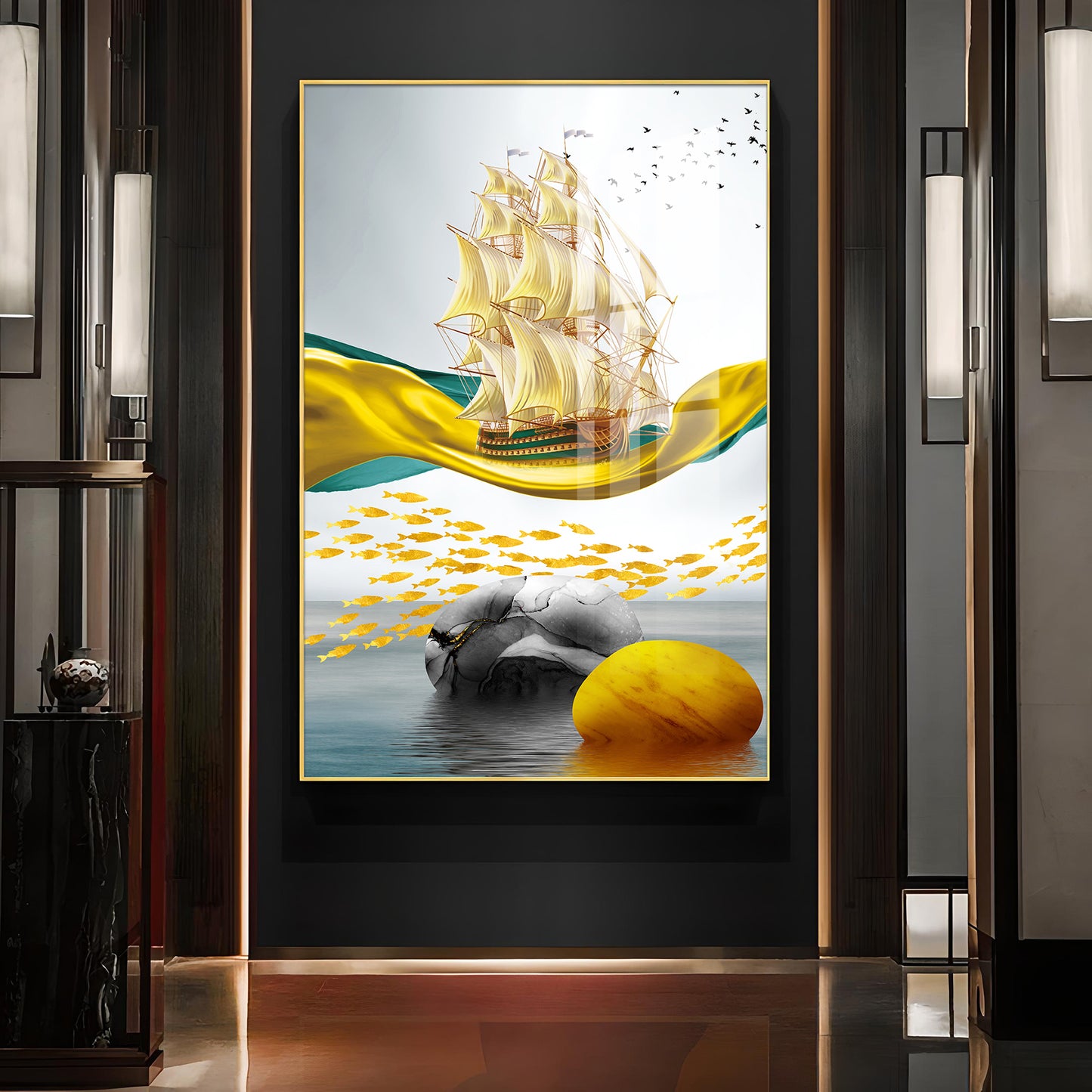 Oceanic Odyssey Glass Finish Vertical Wall Art