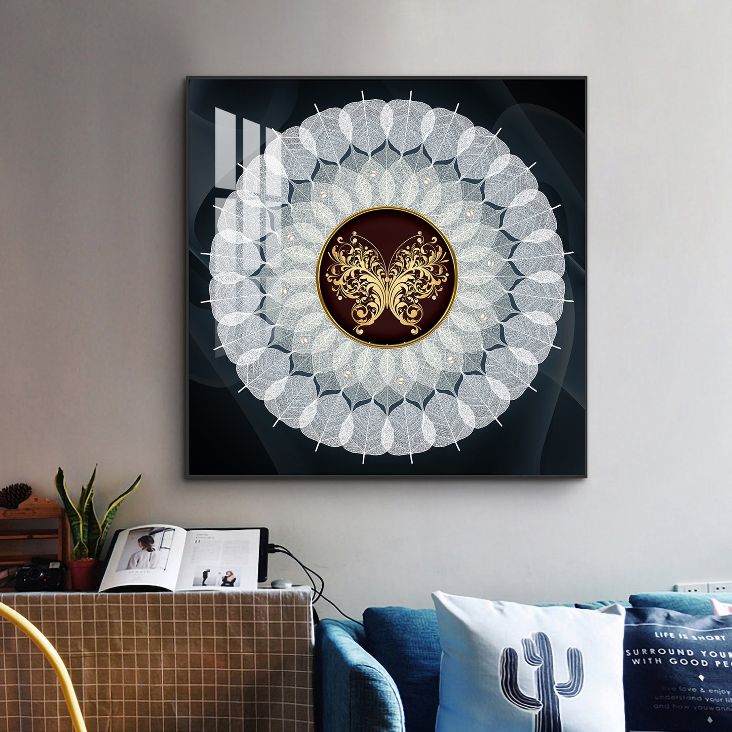 Celestial Flutter Glass Finish Square Wall Art