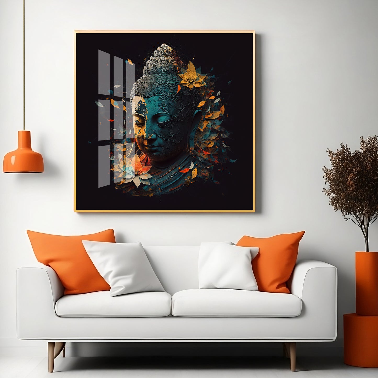 Peaceful Reflection Buddha Glass Finish Square Wall Art