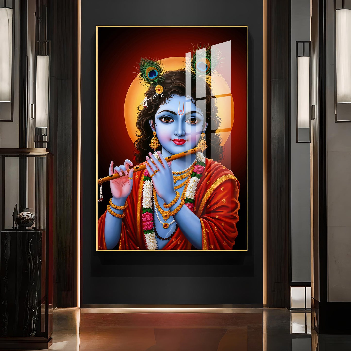 Lord Baby Krishna Glass Finish Vertical Wall Art
