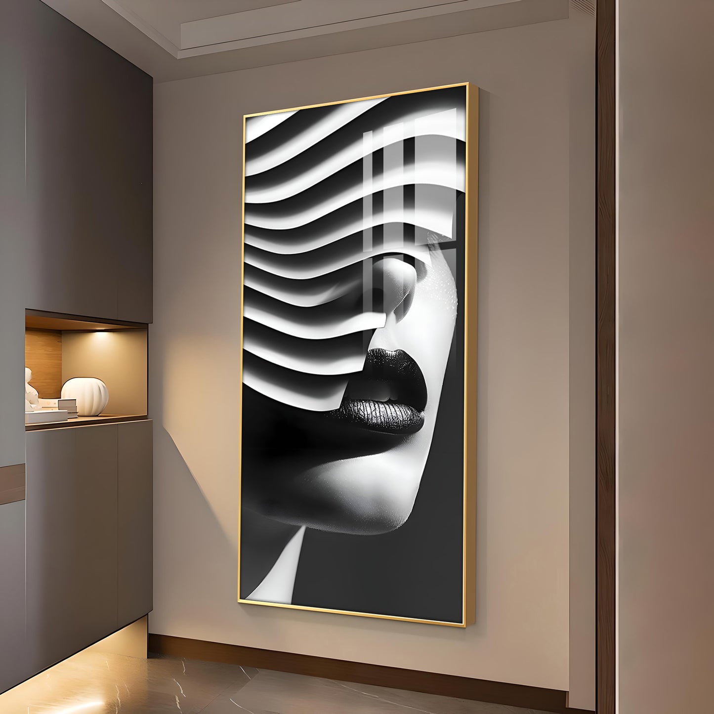 Facade of Harmony Glass Finish Vertical Wall Art