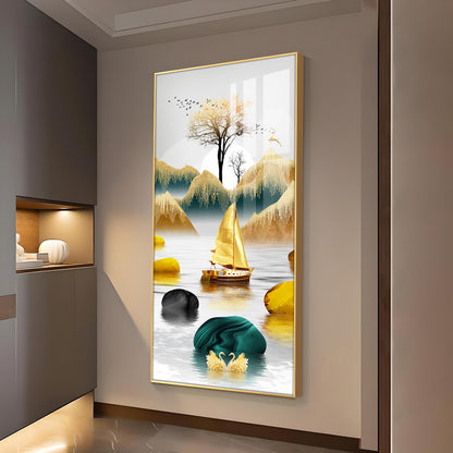 Lakeside Elegance Glass Finish Vertical Wall Art