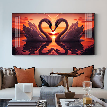 Swan In Vibrant Affection Glass Finish Horizontal Wall Art