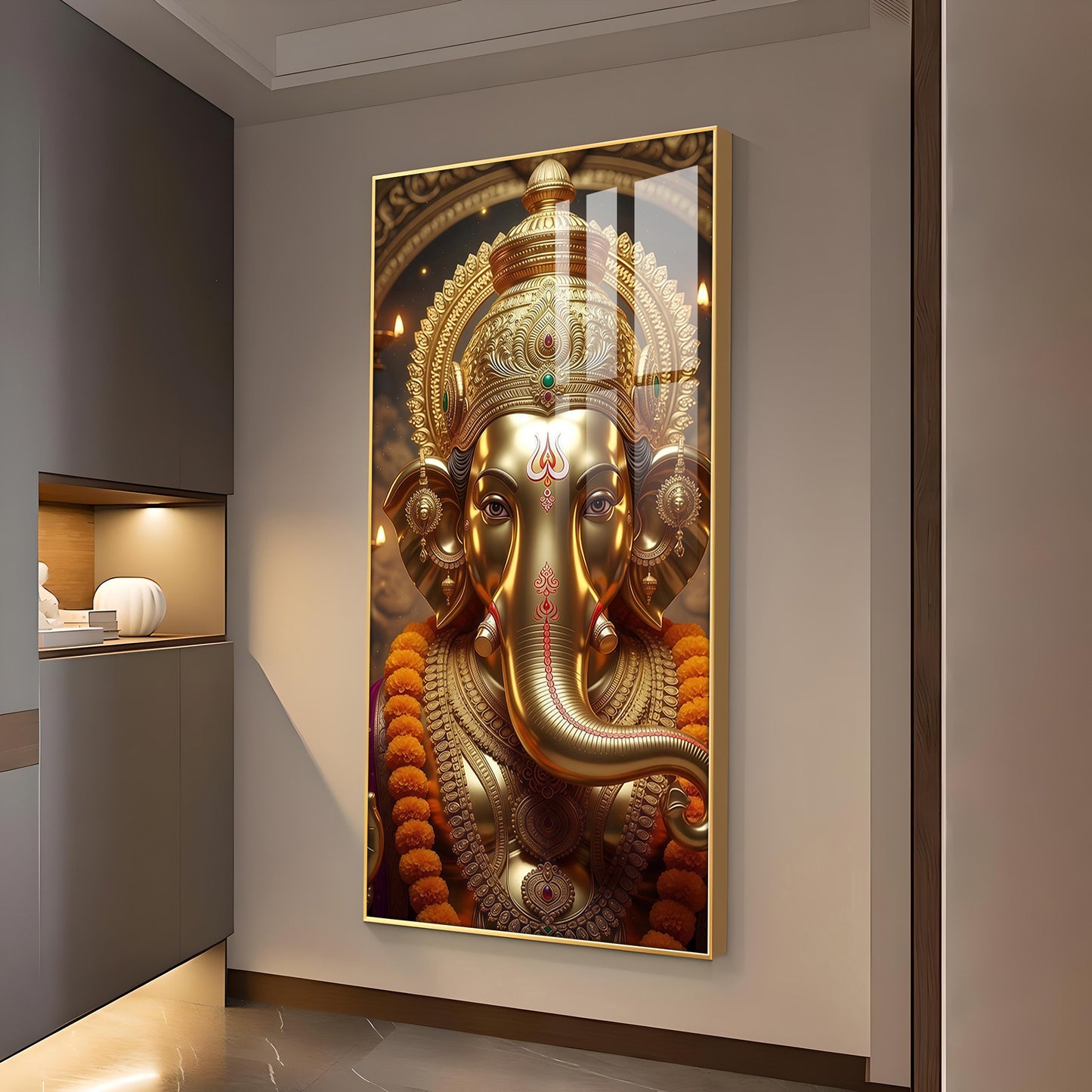 Ganpati Bappa Morya Glass Finish Vertical Wall Art