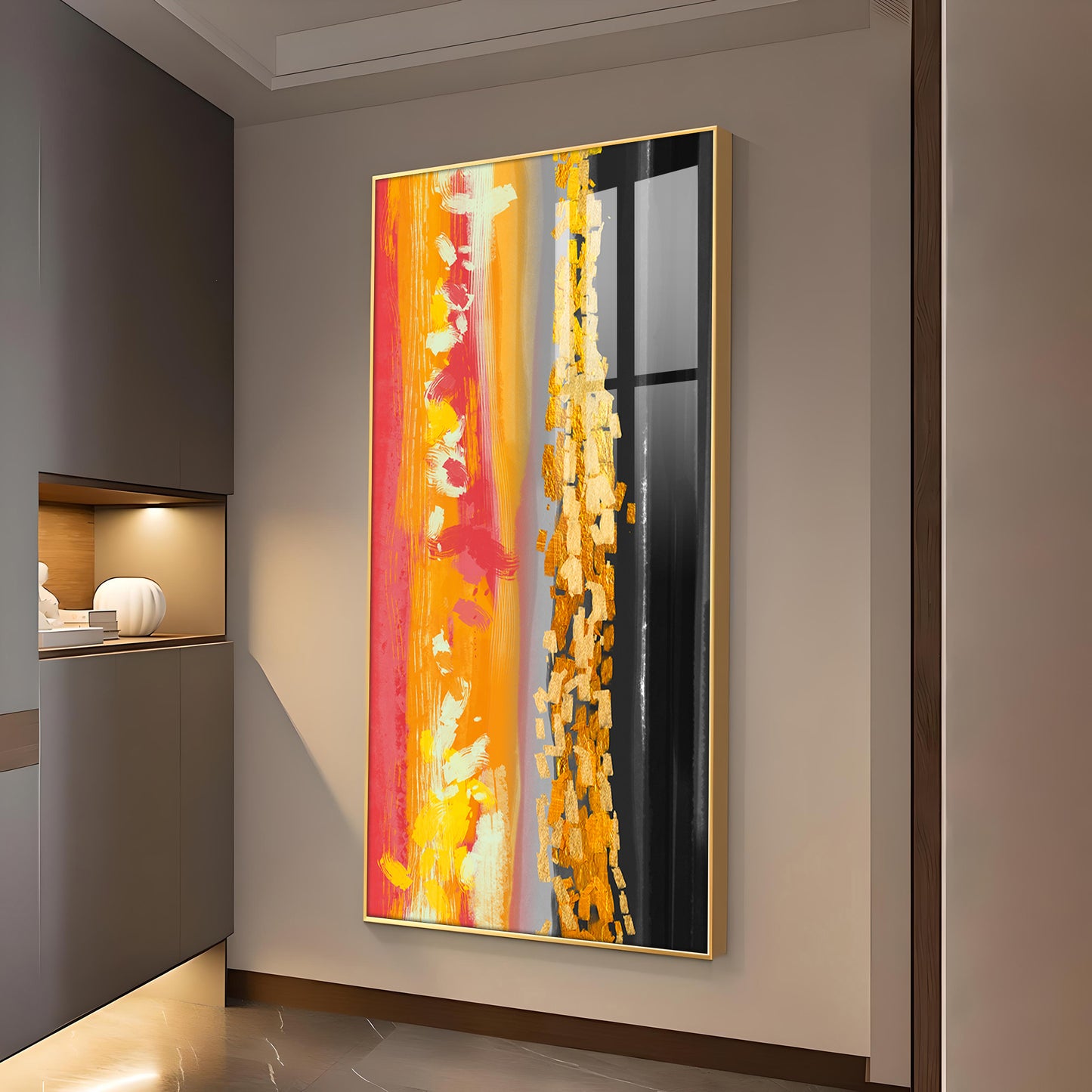 Fiery Essence Glass Finish Vertical Wall Art