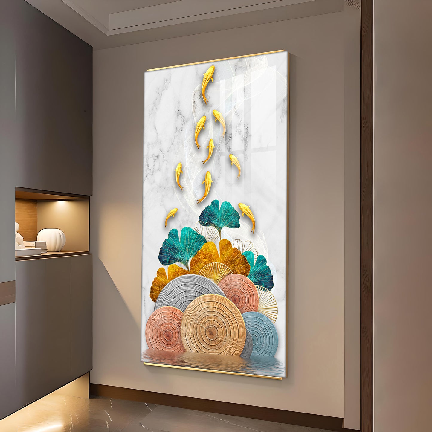 Chromatic Fish Glass Finish Vertical Wall Art