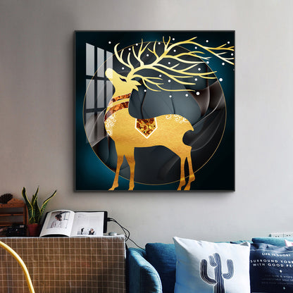 Ethereal Antlers Glass Finish Square Wall Art