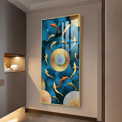 Blue Serenity Glass Finish Vertical Wall Art