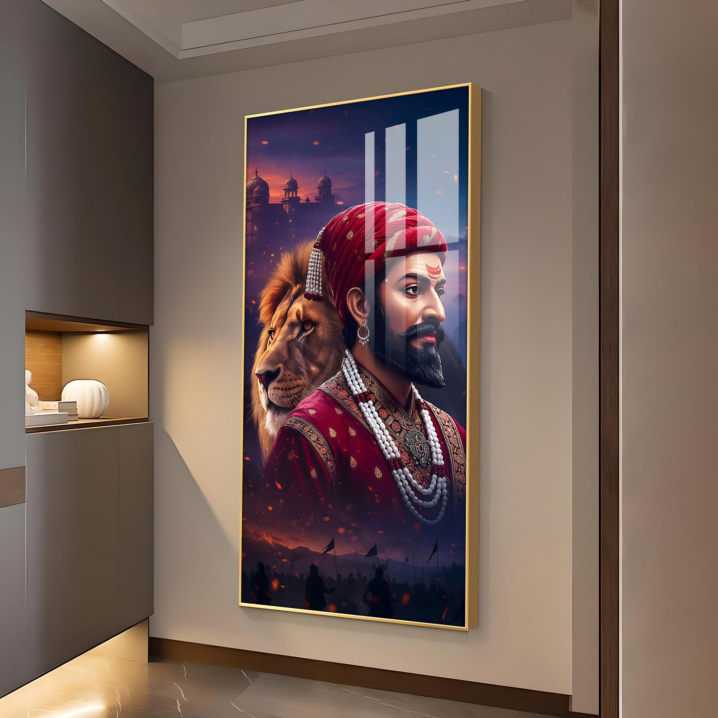 Real Warrior Chhatrapati Sambhaji Maharaj Glass Finish Vertical Wall Art