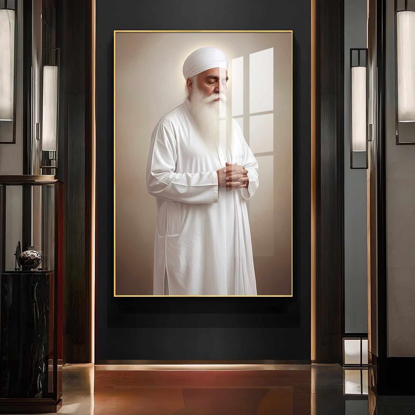 Bhai Chamanjeet Singh Ji Lal Glass Finish Vertical Wall Art