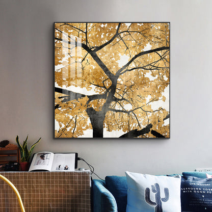 Radiant Tree of Gold Glass Finish Square Wall Art