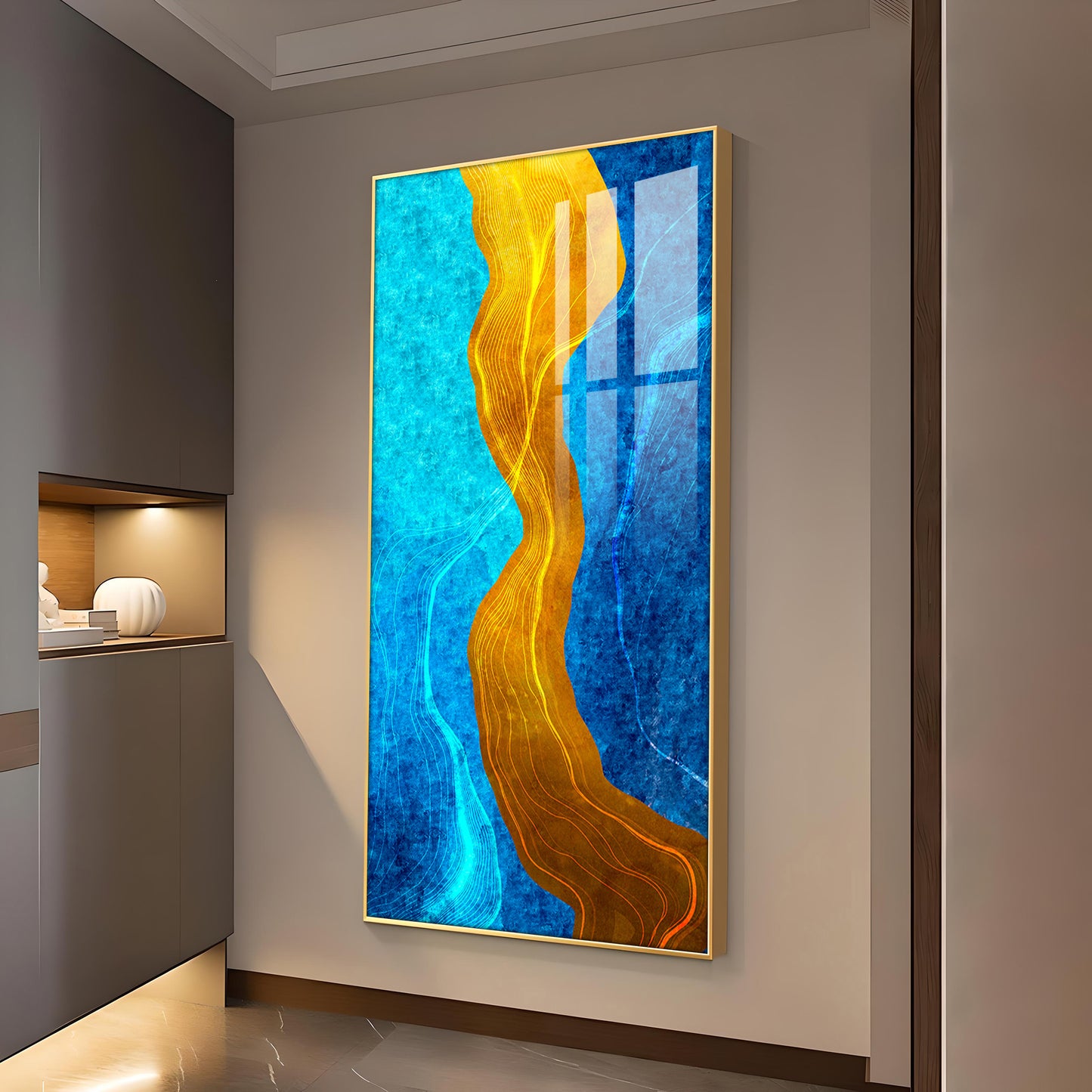 Daffodil Wave Glass Finish Vertical Wall Art