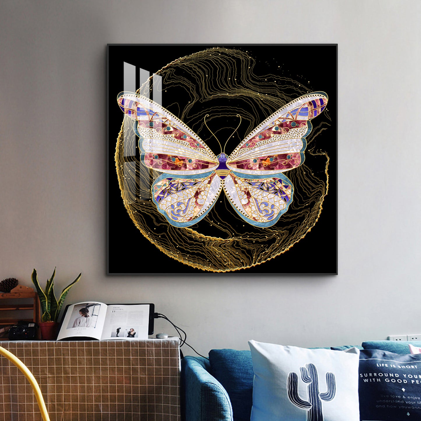 Nocturnal Wings Glass Finish Square Wall Art