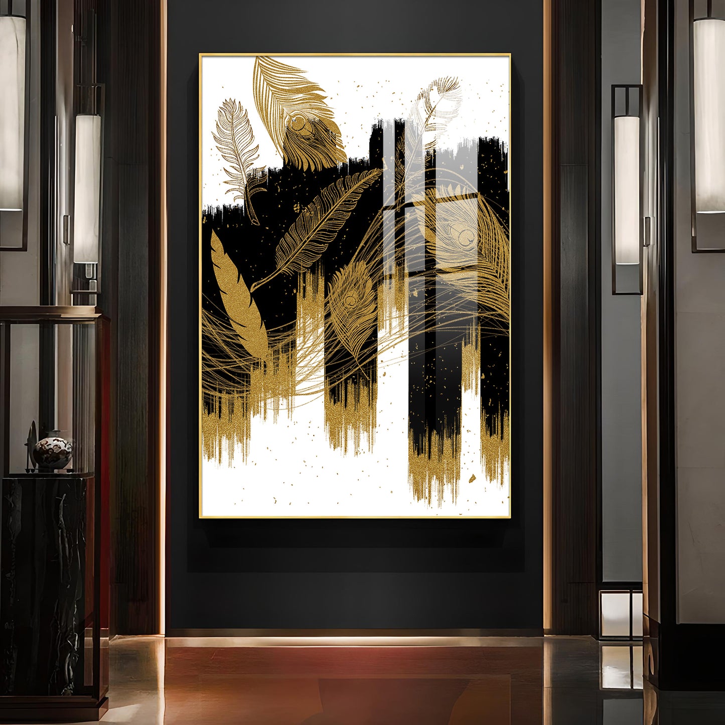 Abstract Expression Glass Finish Vertical Wall Art