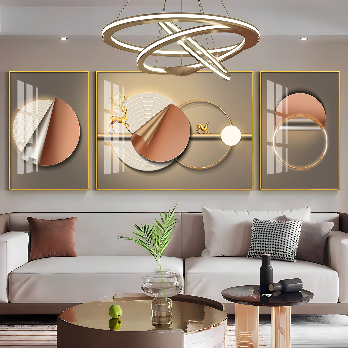 Golden Horizon Glass Finish Wall Art (Set Of 3)