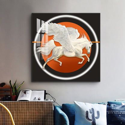 Ethereal Pegasus Glass Finish Square Wall Art