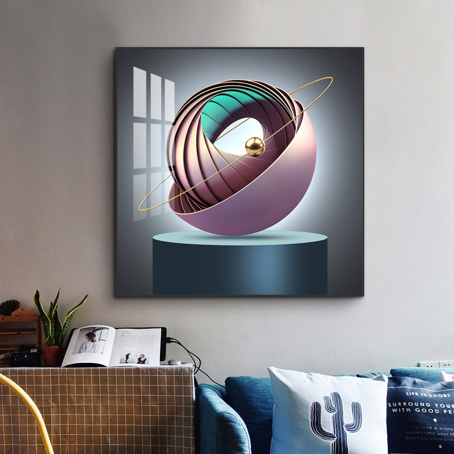 Aureate Ringed Sphere Glass Finish Square Wall Art