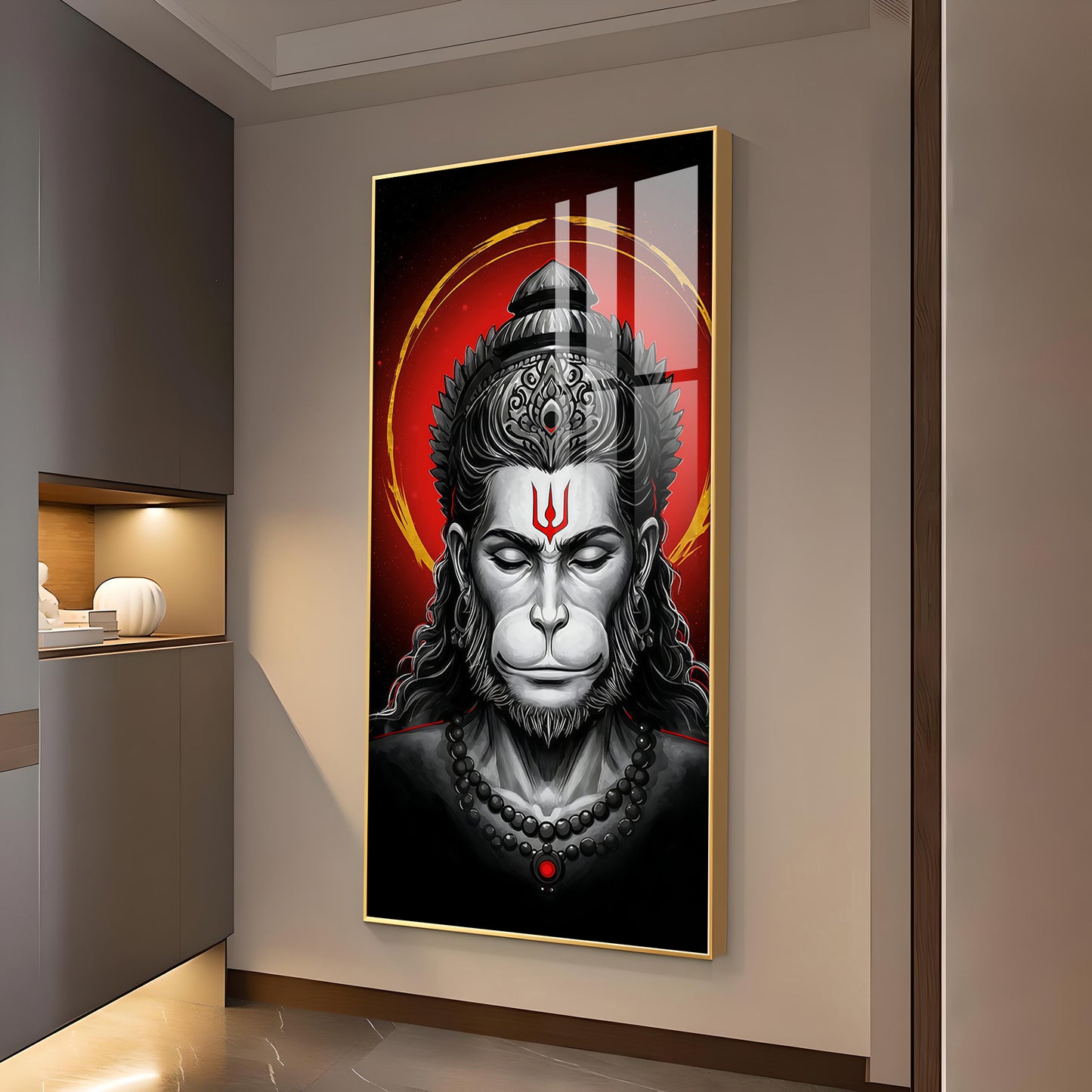 Ram Bhakat Bajarang Bali Glass Finish Vertical Wall Art