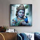 Baby Krishna With Peacock Glass Finish Square Wall Art