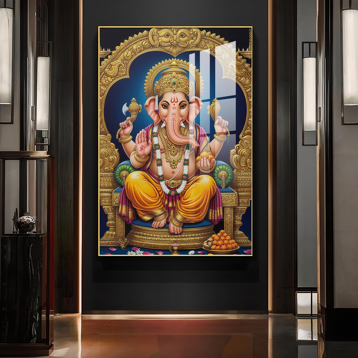 Divine Lord Ganesh Ji Glass Finish Vertical Wall Art