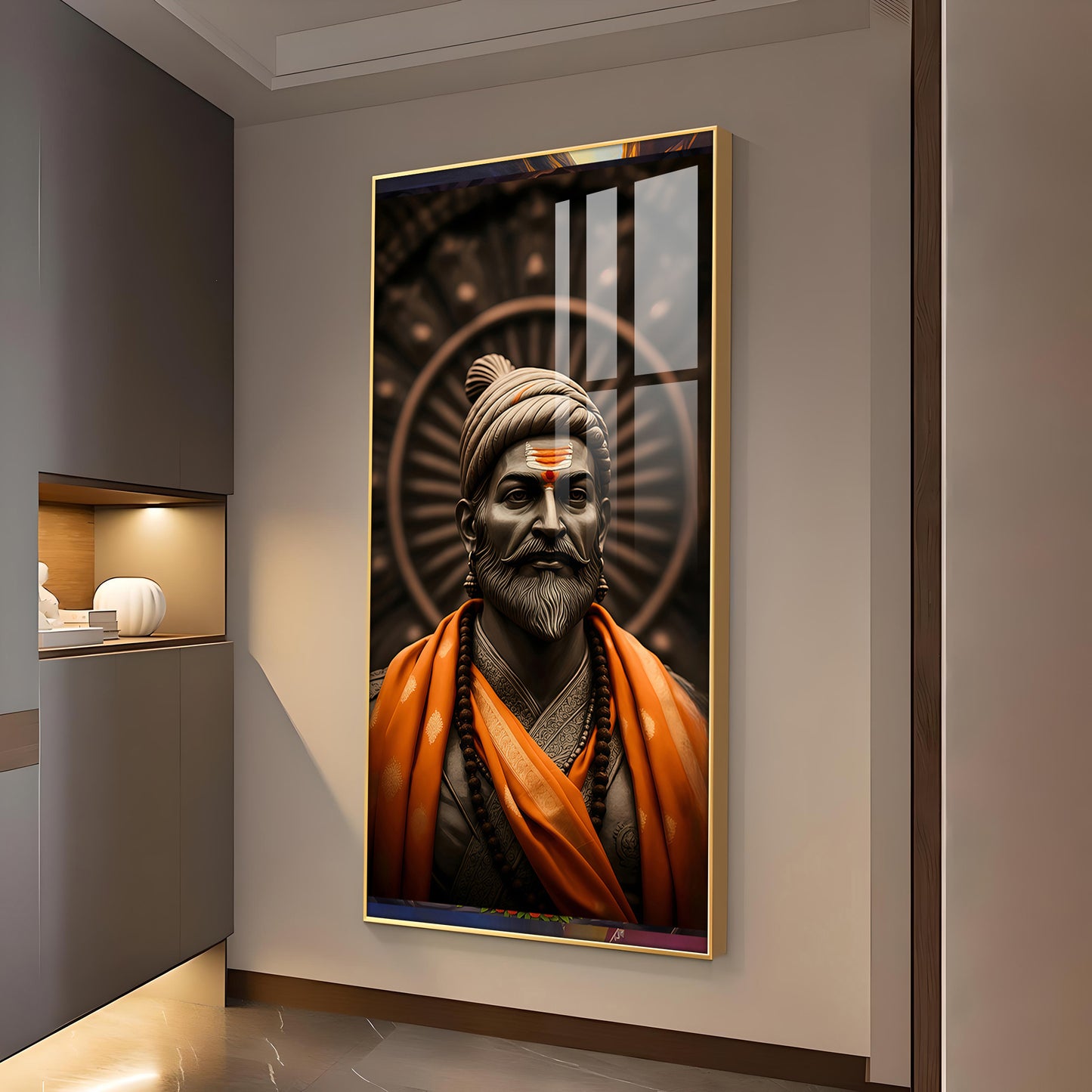 Chhatrapati Shivaji Maharaj Ji Glass Finish Vertical Wall Art