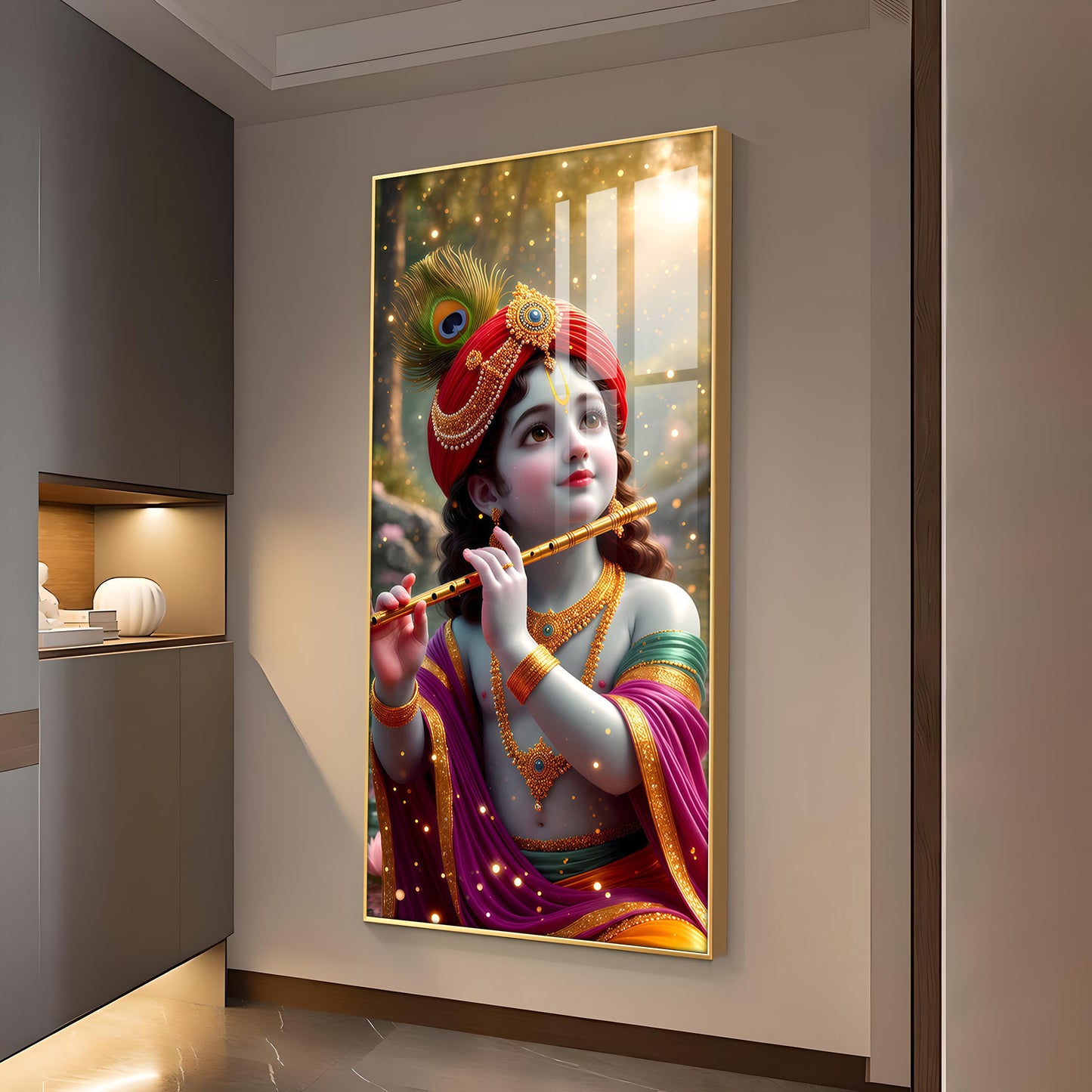 Bihari Ji Glass Finish Vertical Wall Art