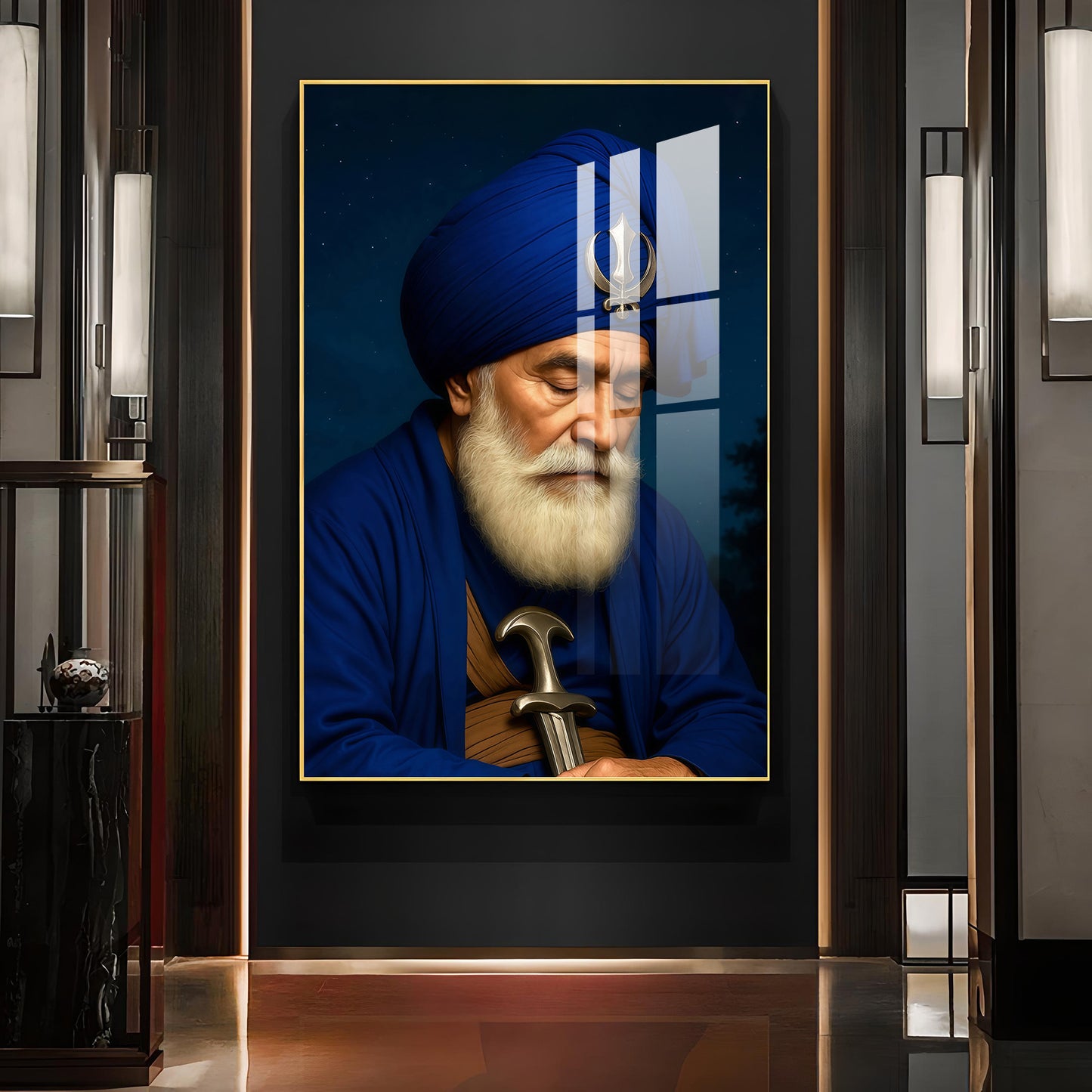 Dhan Dhan Baba Deep Singh Ji Glass Finish Vertical Wall Art