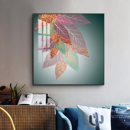 Leaf Abstraction Glass Finish Square Wall Art