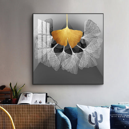 Ginkgo Leaf Glass Finish Square Wall Art